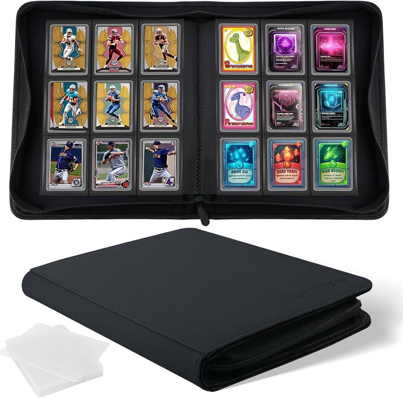 WITHYU Toploader Binder 9 Pocket for 3"x4" Rigid Cards, Holds 360 Pockets with 20 Toploaders Included, Trading Card Binder Album for TCG MTG Sports Collection (Black) - Image 1